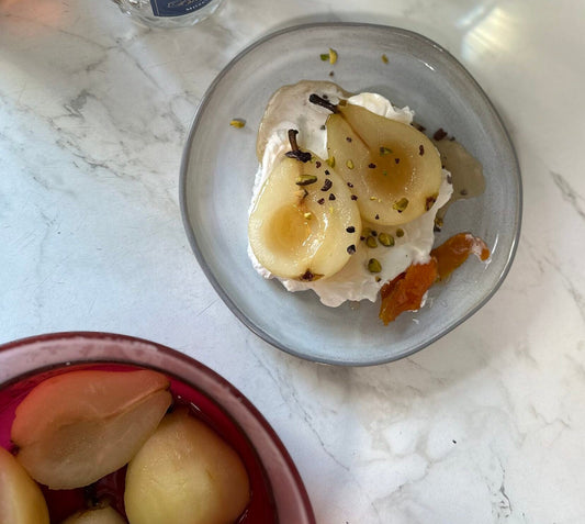 Poached Pears Gently Simered in Sweet Baglietti Moscato Wine