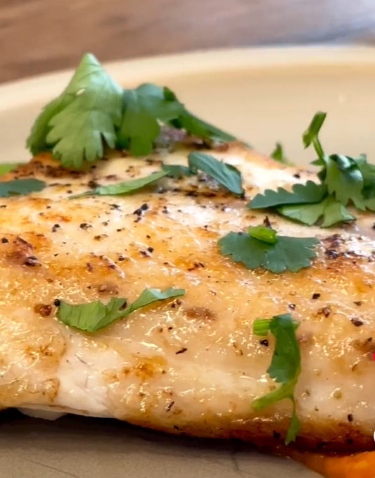 Pan-Seared Bronzino with Carrot Ginger Purée